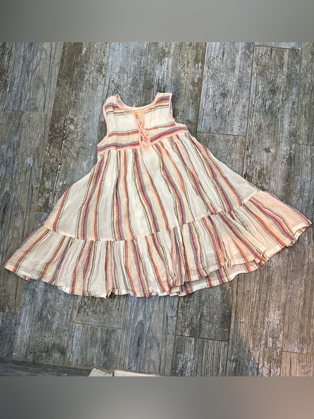 Pink Chicken Cream Dress with Pink, Red and Blue metallic Stripes